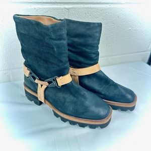 We The Free People Reya Women's Black Leather Harness Ankle Boots Sz 9-9.5